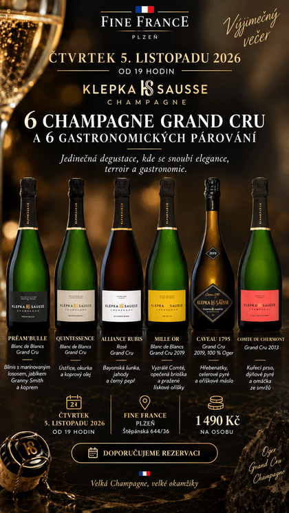 Čtvrtek 5. listopadu : Champagne Klepka-Sausse – Výjimečný gastronomický večer